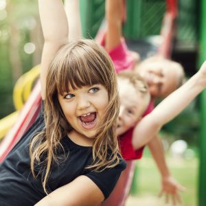 Kids having fun on slide